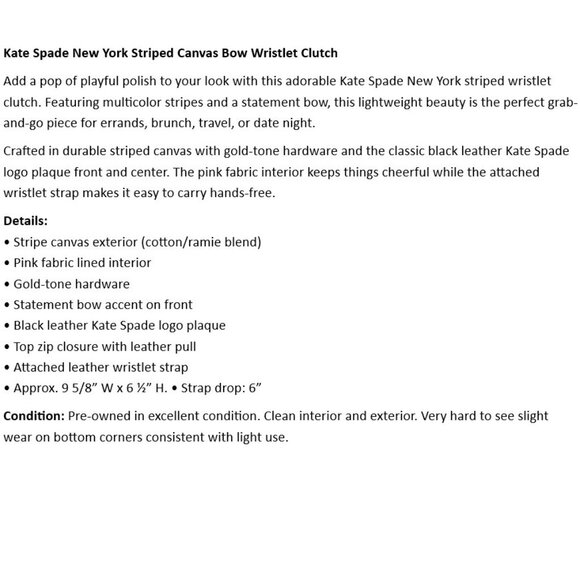 Kate Spade New York Striped Canvas Bow Wristlet Clutch - Picture 2 of 5